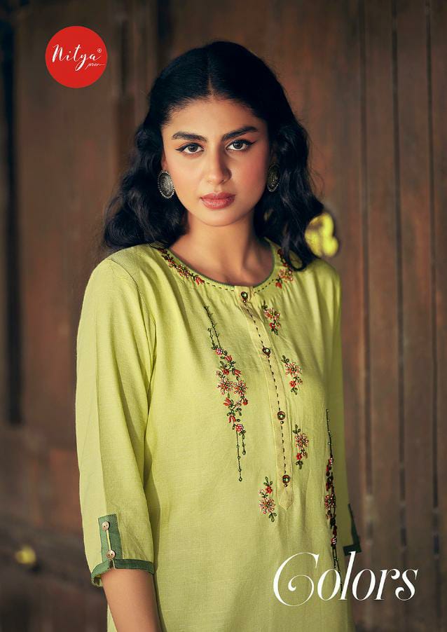 Lt Nitya Colors Designer Cotton With Embroidery And Handwork Kurtis Wholesale