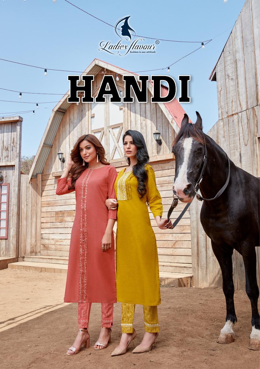 Ladies Flavour Handi Designer Cotton With Embroidery Work Kurti With Pant Wholesale