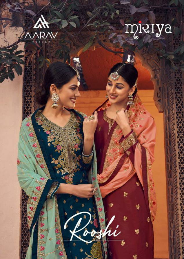 Aarav Trendz Rooshi Designer Soft Meenakari Jacquard With Diamond Work Partywear Suits Wholesale