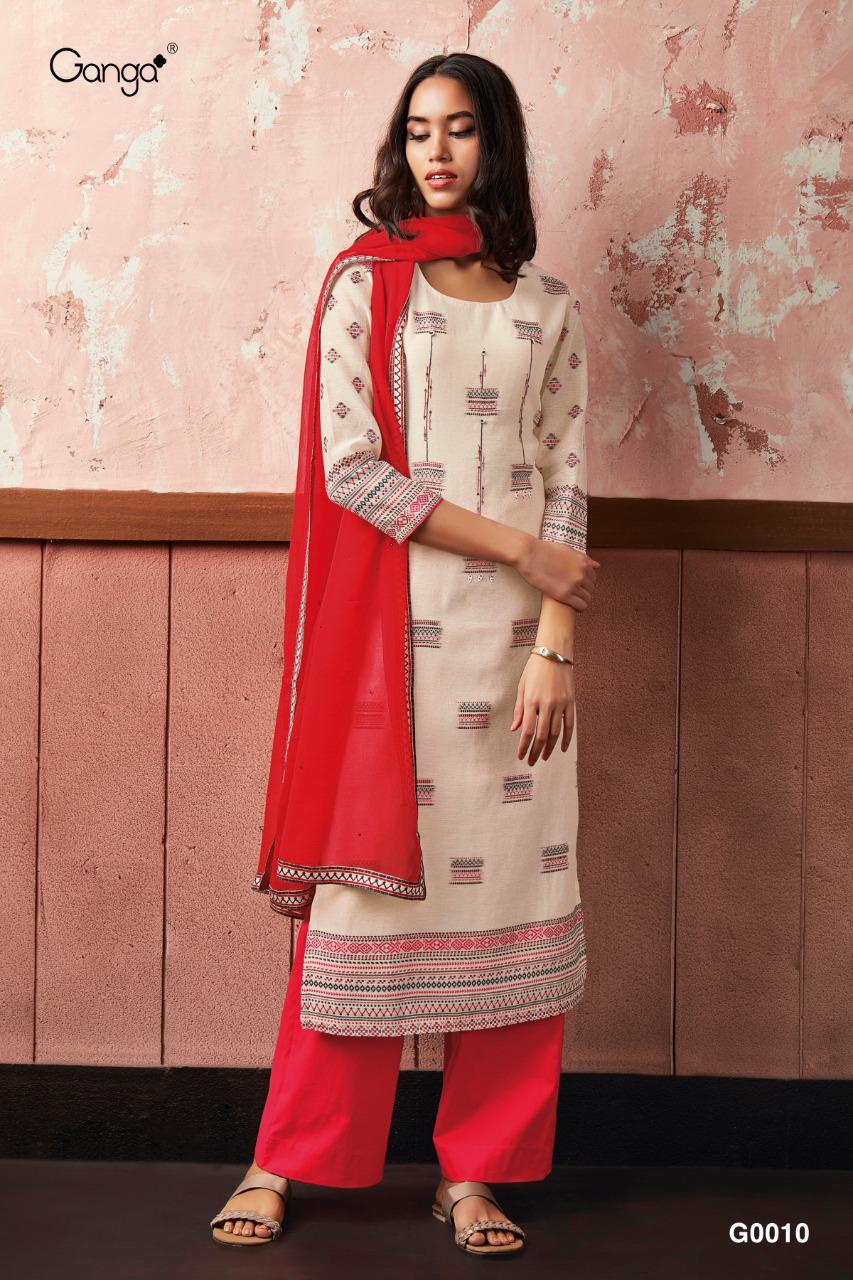 Ganga Inna G0008 To G0011 Designer Cotton Jacquard With Handwork And Button Work Suits Wholesale