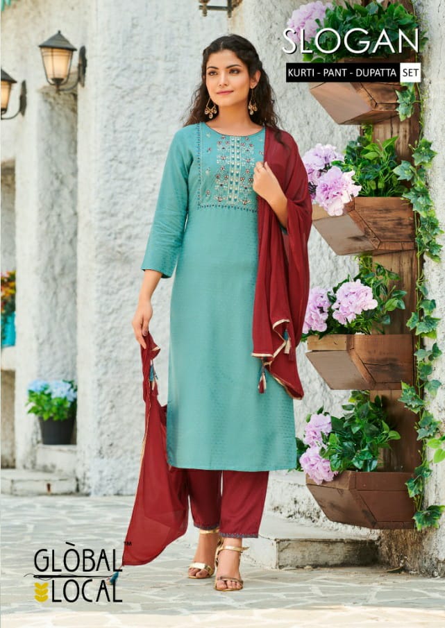 Global Local Slogan Designer Rayon Embroidered Kurti In Best Wholesale Rate