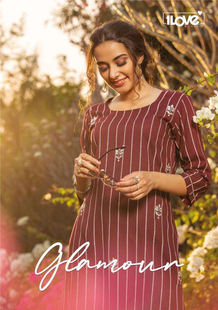 1LOVE BY S4U GLAMOUR DESIGNER PREMIUM RAYON WITH HANDWORK AND EMBROIDERY WORK KURTIS WHOLESALE