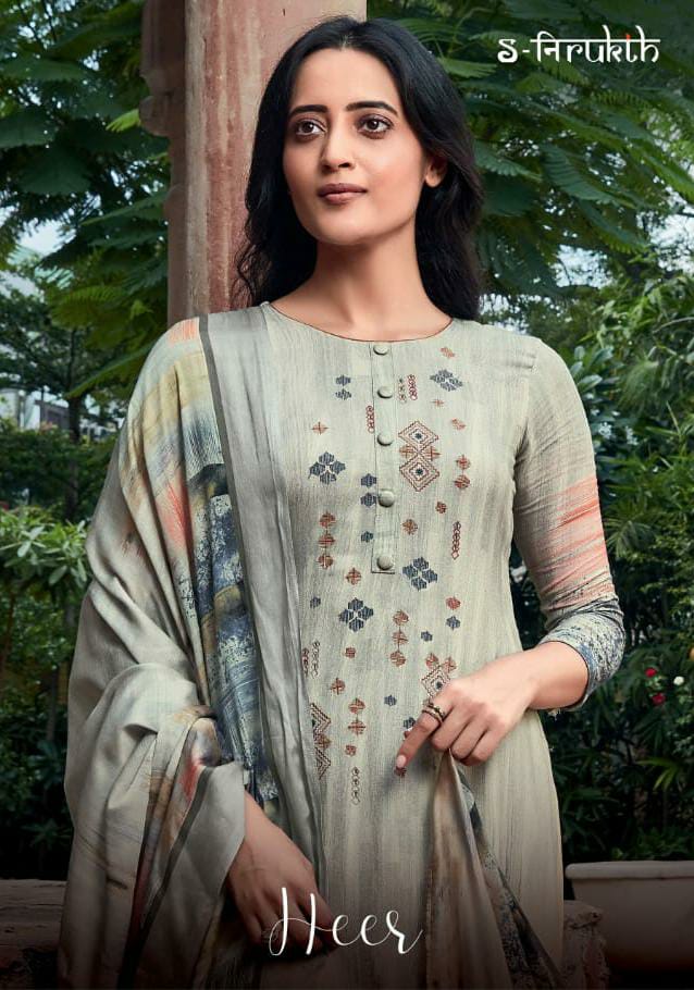 S-nirukht Heer Cotton Satin Print With Embroidery Work Suits Wholesale