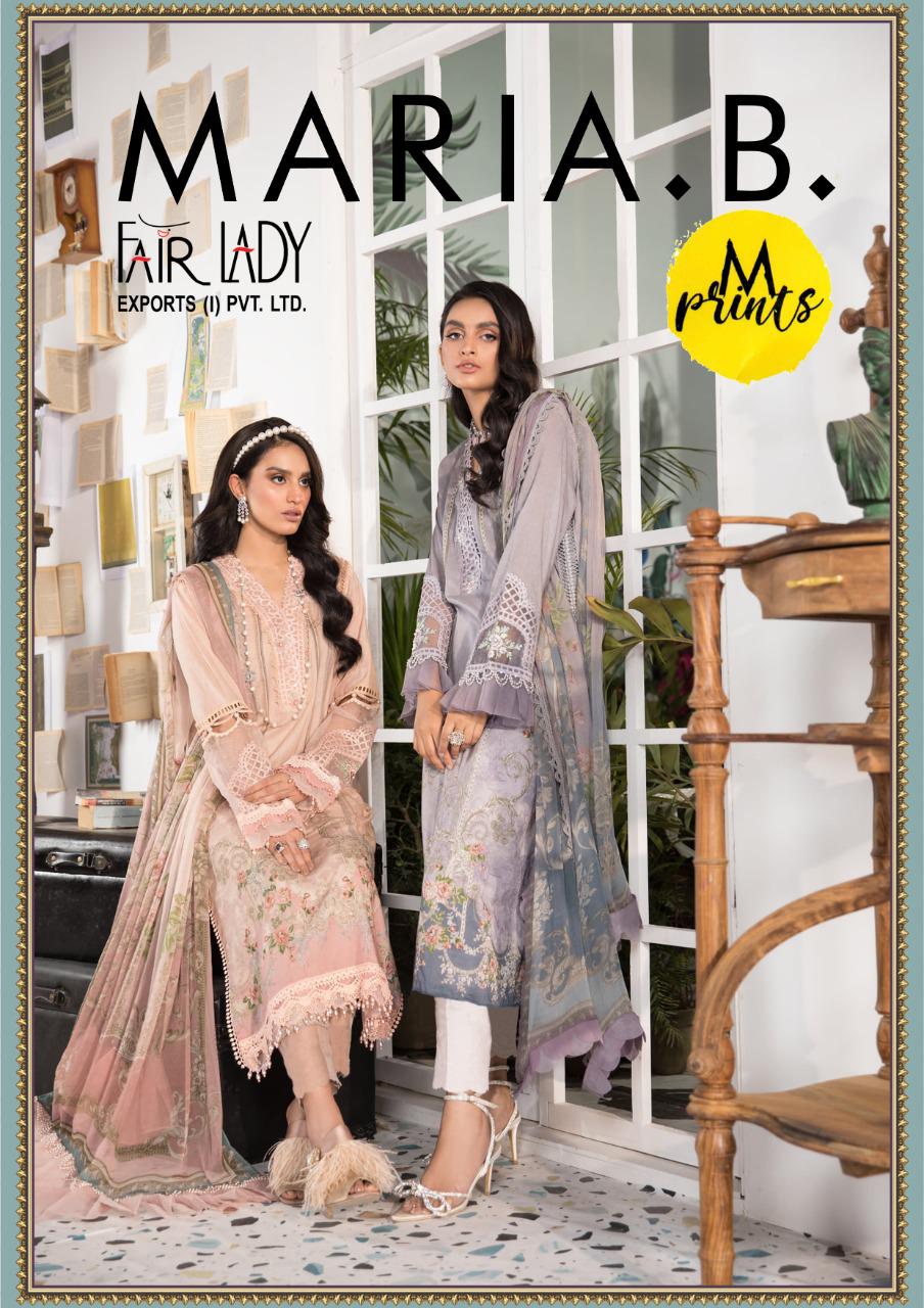 Fair Lady Maria B M Prints Designer Exclusive Embroidery Patch With Lawn Cotton Digital Printed Suits In Best Wholesale Rate
