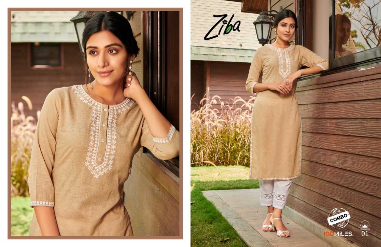 100 Miles Ziba Designer Linen Cotton Kurtis With Embroidery And Pants In Best Wholesale Rate