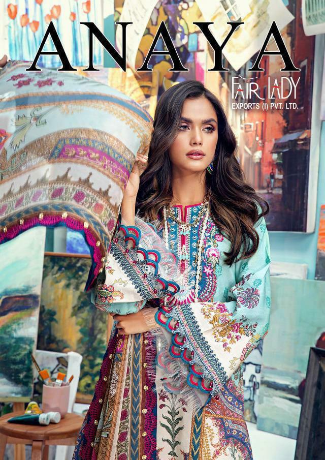 Fair Lady Anaya Embroidery Collection Designer Lawn Cotton Print With Embroidery Patch Suits Wholesale