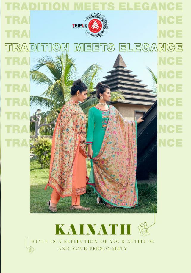 Tripal Aaa Kainath Designer Jam Silk With Embroidery Work Suits Wholesale