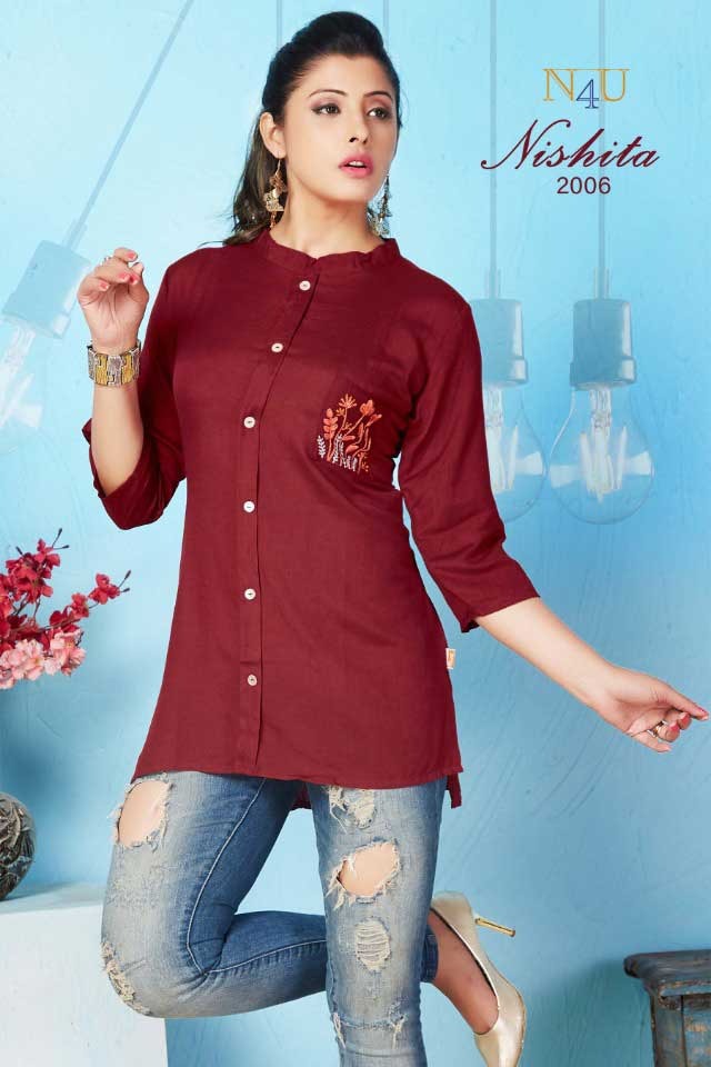 Tunic House Nishita Designer Short Tops With Embroidery Work In Best Wholesale Rate