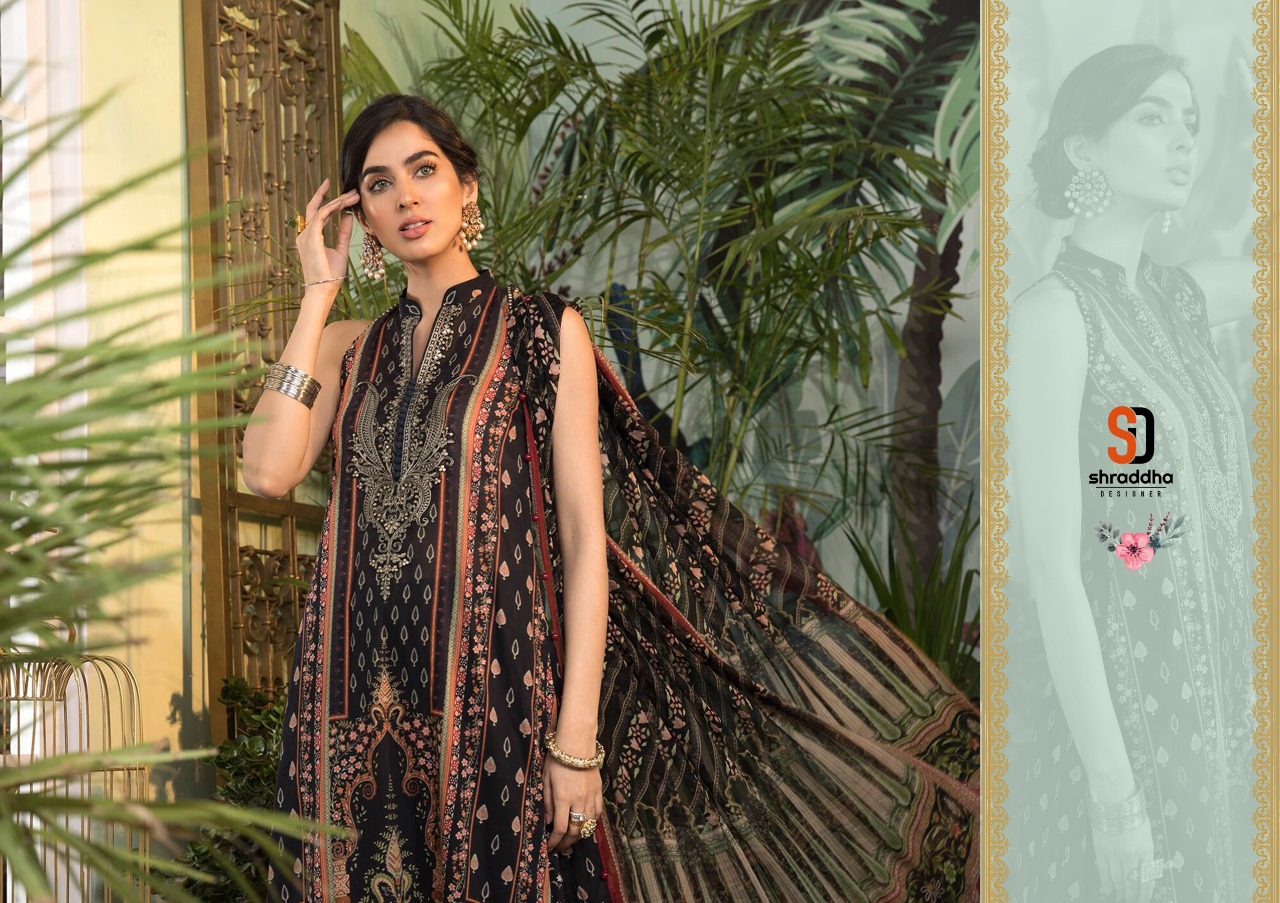 Shraddha Designer M Print Vol 8 Lawn Cotton Printed With Heavy Embroidery Work Pakistani Pattern Suits In Singles