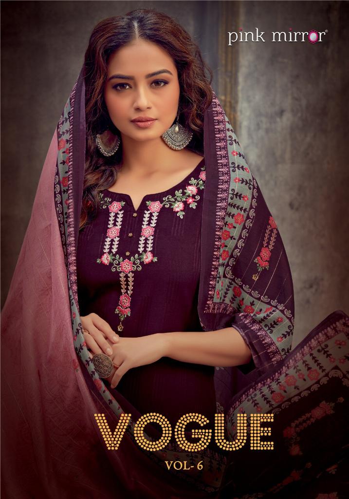 Pink Mirror Vogue Vol 6 Designer Viscose Embroidery Work Top With Jam Cotton Embroidery Work Bottom And Muslin Jari Lining Dupatta Wholesale