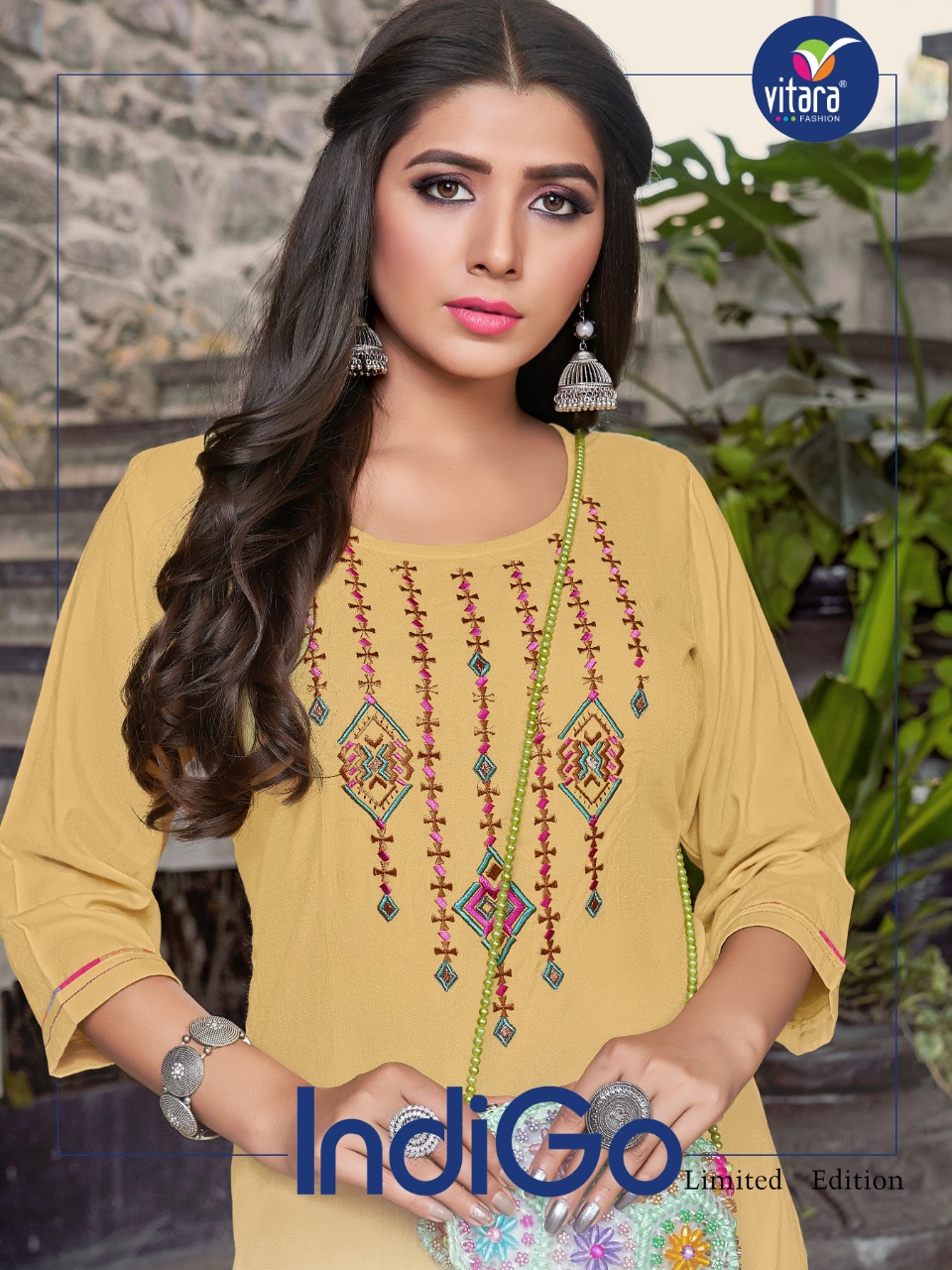Vitara Fashion Indigo Designer Rayon Airjet Kurti With Khadi Cotton Pent Wholesale