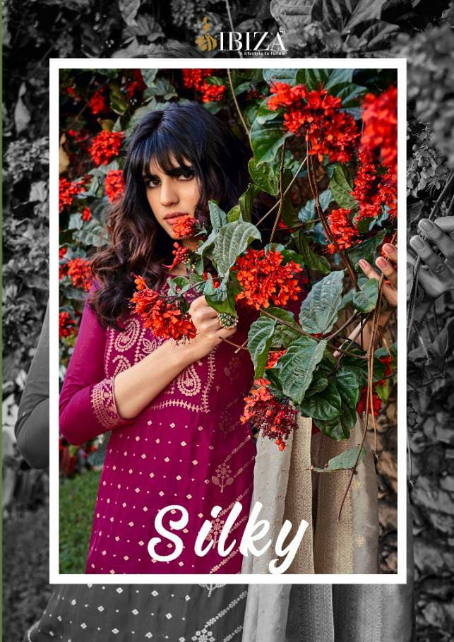 Ibiza Silky Designer Pure Woven Russian Silk Jacqurd Partywear Suits Wholesale