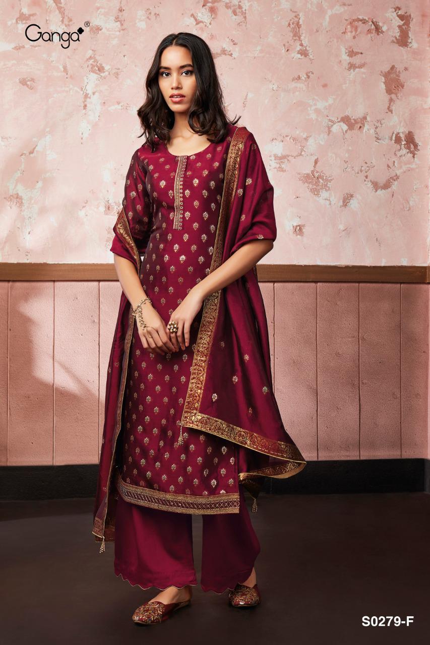 Ganga Vaani S0279 Designer Party Wear Heavy Embroidery Silk Jacquard Suita Wholesale