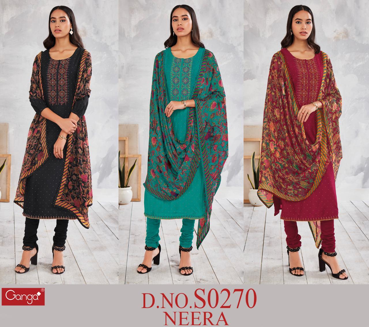 Ganga Neera 270  Designer Party Wear Heavy Embroidery Bemberg Silk Suits Wholesale