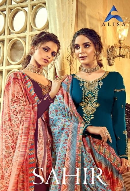 Alisa Sahir Designer Work With Satin Georgette & Digital Printed Dupatta Festival Wear Suits Collection In Best Wholesale Rate