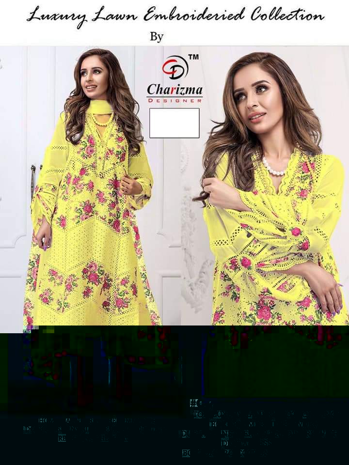 Charizma Designer Yellow Colour Designer Cambric Cotton With Embroidery Work Suits Wholesale