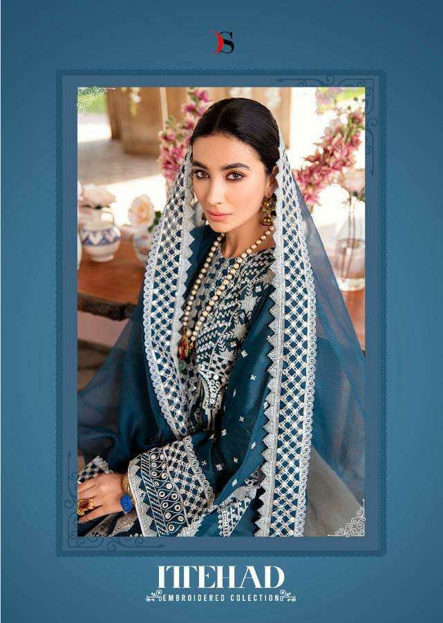 DEEPSY ITTEHAD DESIGNER PURE COTTON WITH EMBROIDERY WORK PAKISTANI PATTERN SUITS WHOLESALE