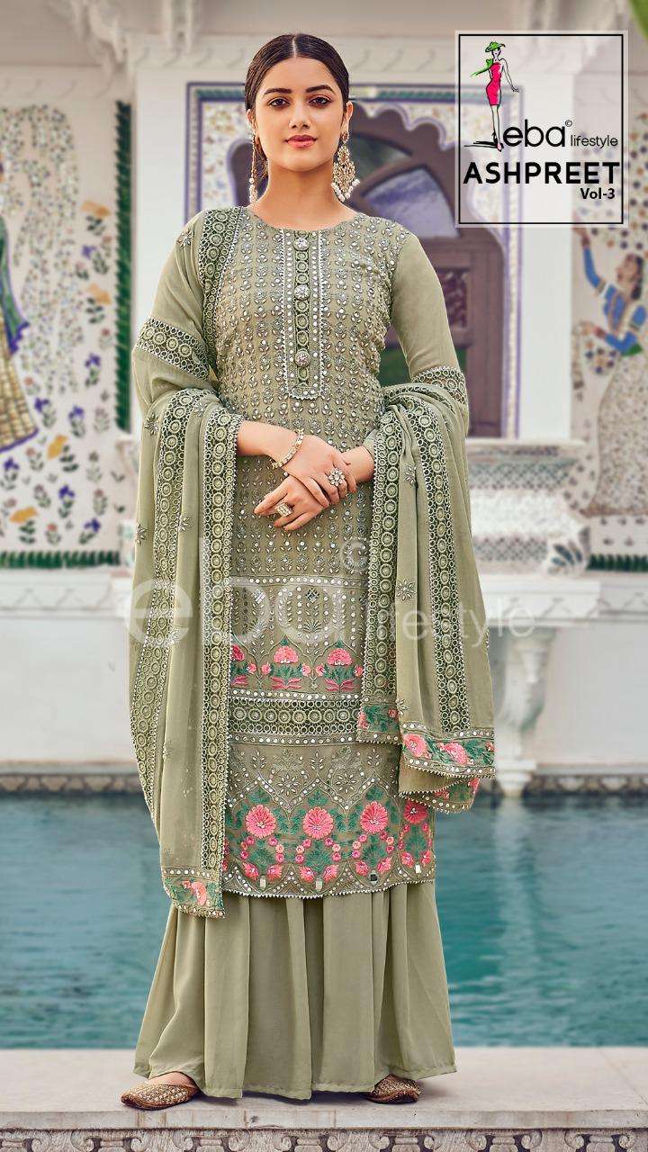 EBA LIFESTYLE ASHPREET DESIGNER FOX GEORGETTE WITH HEAVY EMBROIDERY WORK PARTYWEAR SUITS WHOLESALE