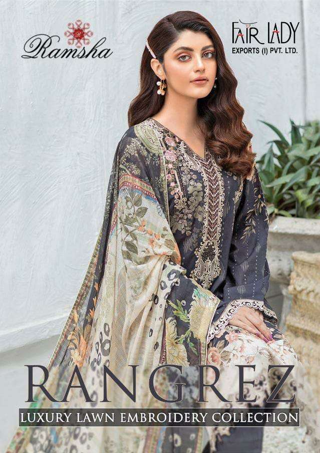 FAIR LADY RAMSHA RANGREZ DESIGNER EMBROIDERY WITH LAWN COTTON DIGITAL PRINTED SUITS IN WHOLESALE RATE