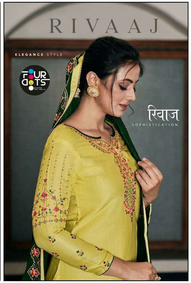 FOURDOTS RIVAAJ PURE MODAL SATIN WITH HEAVY EMBROIDERY WORK SUITS WHOLESALE