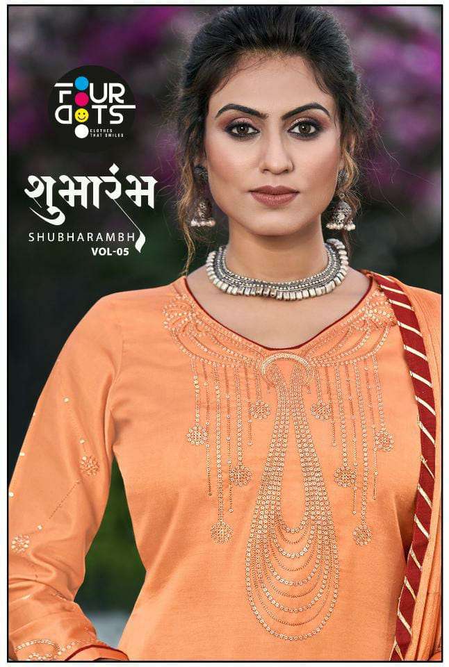 FOURDOTS SHUBHARAMBH VOL 5 DESIGNER MODAL SATIN WITH FANCY SEQUENCE WORK SUITS WHOLESALE