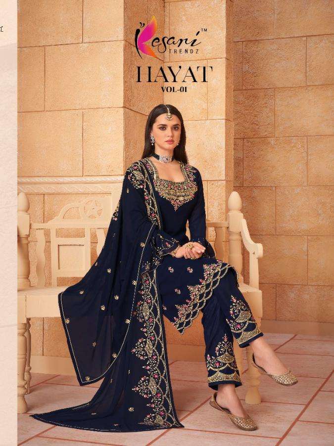 KESARI TRENDZ HAYAT 1 DESIGNER BLOOMING GEORGETTE WITH HEAVY EMBROIDERY WORK WITH DIAMOND PARTYWEAR OR OCCASIONAL WEAR SUITS WHOLESALE