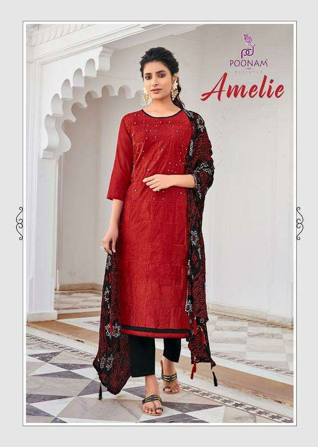 POONAM DESIGNER AMELIE DESIGNER MODAL CHANDERI WITH HANDWORK AND EMBROIDERY WORK READYMADE SUITS WHOLESALE