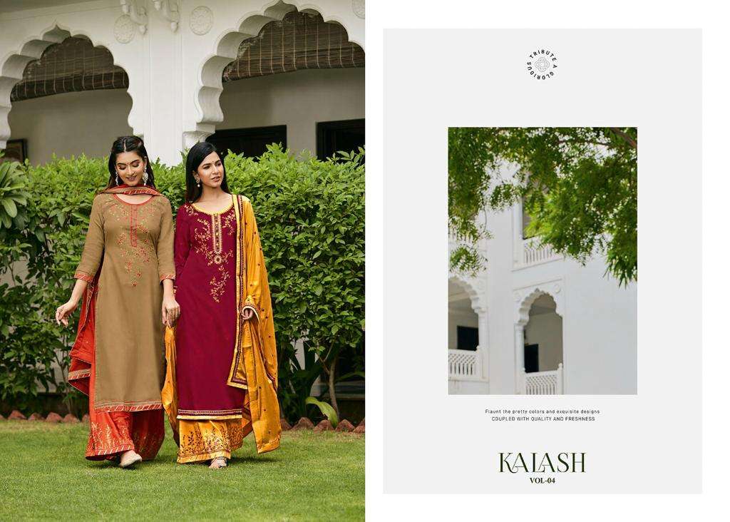TRIPLE AAA KALASH VOL 4 DESIGNER JAM SILK WITH EMBROIDERY WORK PARTYWEAR SUITS WHOLESALE