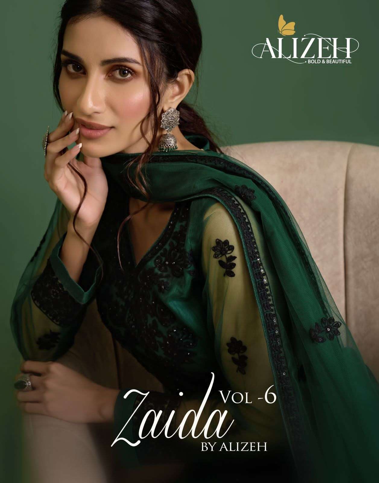 ALIZEH ZAIDA VOL 6 DESIGNER NET THREAD EMBROIDERY AND SEQUENCE WORK PARTYWEAR STRAIGHT CUT SUITS WHOLESALE