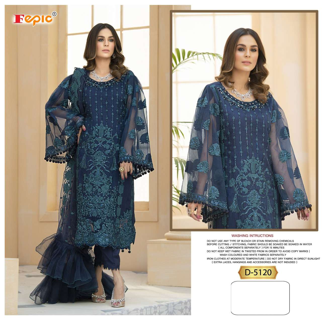 FEPIC ROSEMEEN D.NO-D 5120 HEAVY NET WITH EMBDROIDERY WORK PARTYWEAR PAKISTANI REPLICA SUITS IN SINGLES