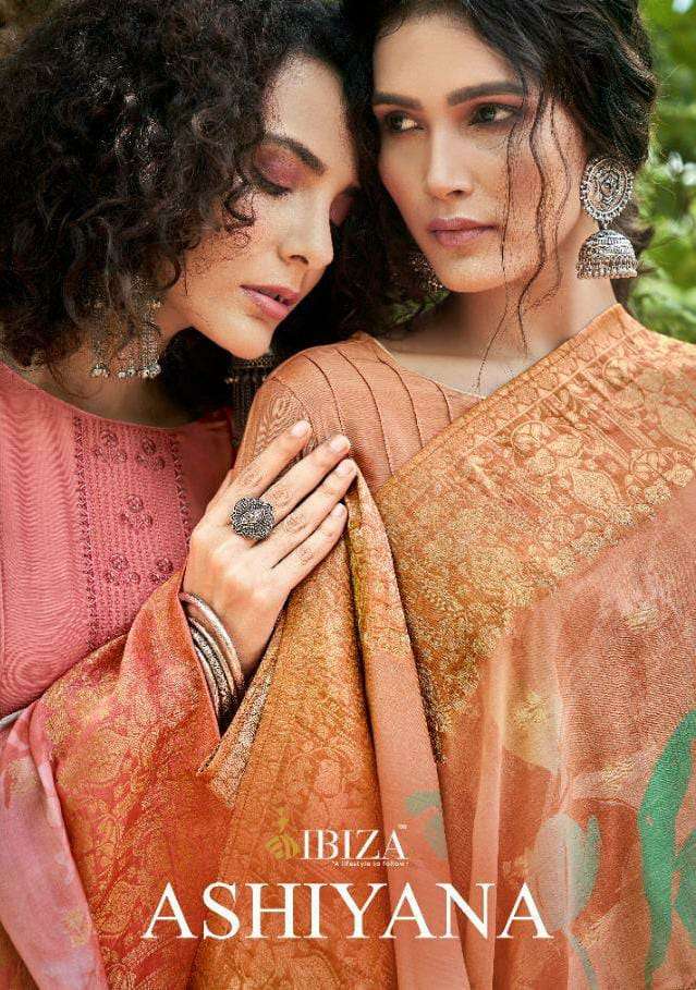IBIZA ASHIYANA DESIGNER PURE MUSLIN SILK WITH FANCY EMBROIDERY WORK SUITS WHOLESALE