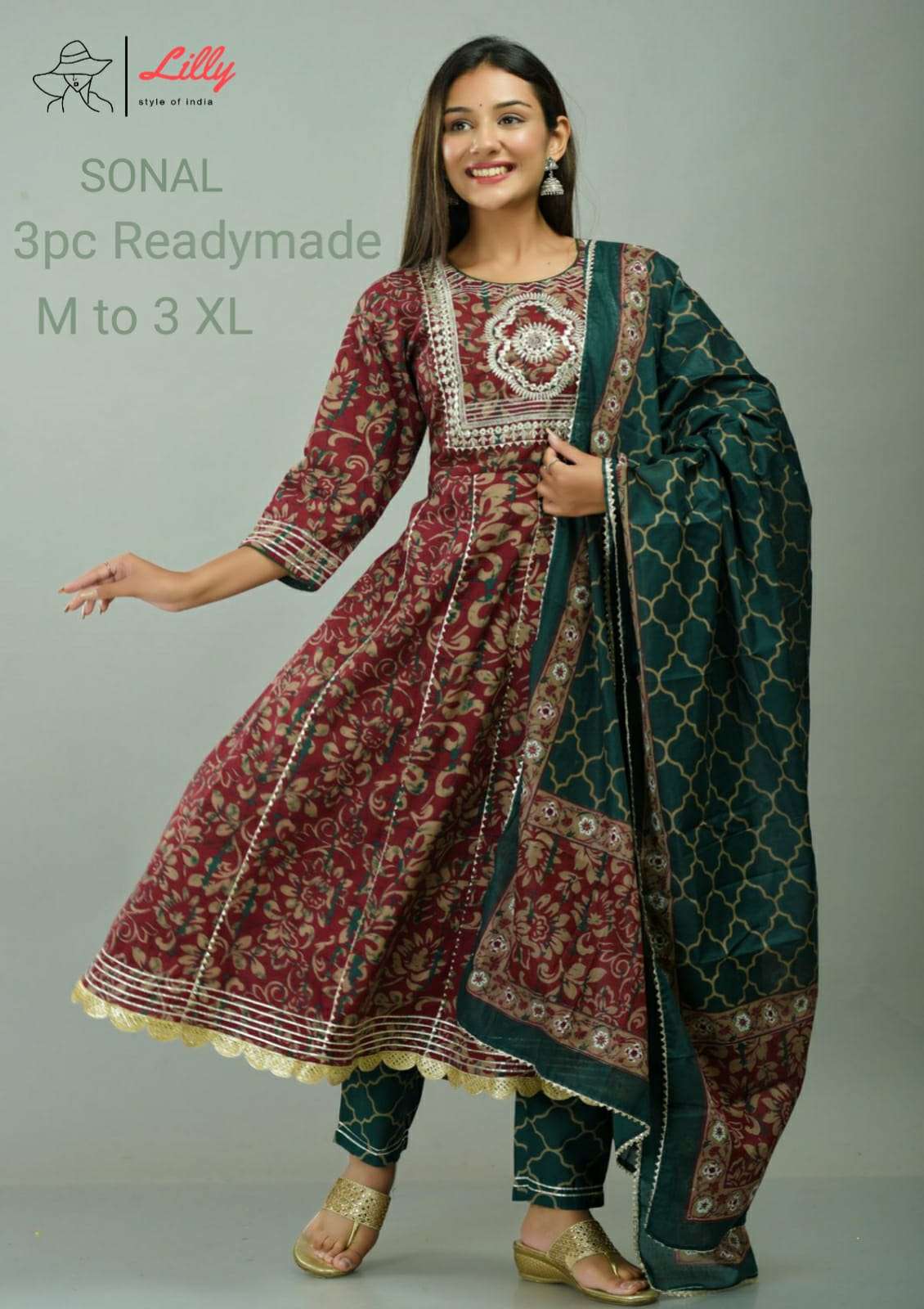 LILY STYLE OF INDIA SONAL DESIGNER HAND CRAFTED WORK WITH LACE GOTA WORK ANARKALI STITCHED SUITS WHOLESALE