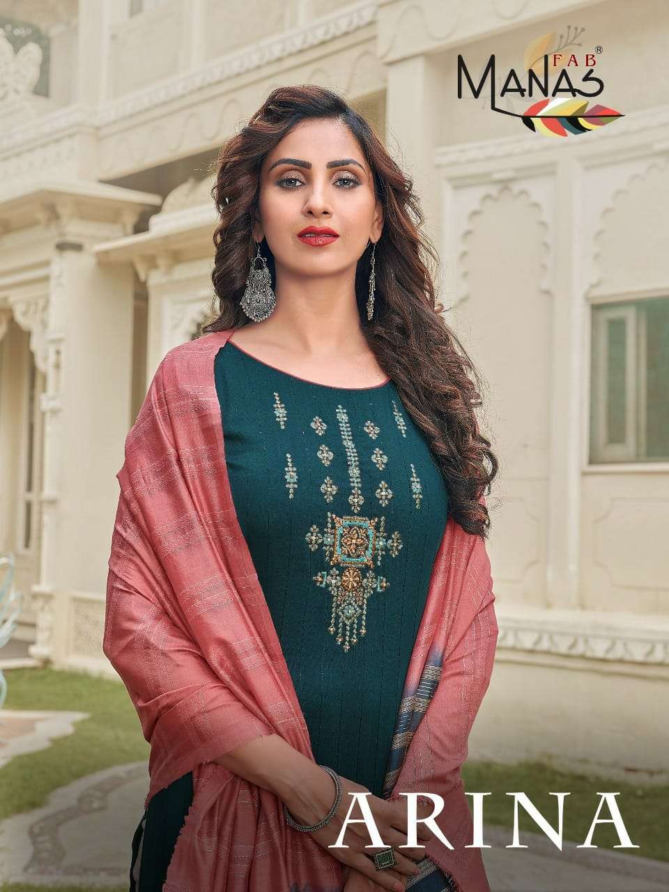 MANAS FAB ARINA DESIGNER FANCY WEAVING SEQUENCE OR EMBROIDERY WORK READYMADE SUITS WHOLESALE