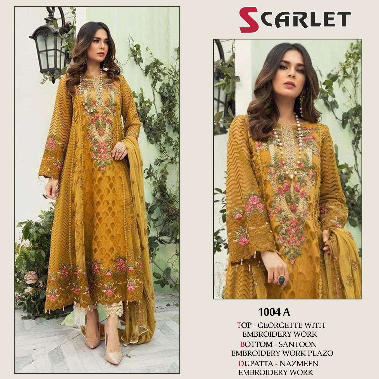 SCARLET 1004 A DESIGNER GEORGETTE WITH EMBROIDERY WORK PAKISTANI REPLICA SUITS SINGLES