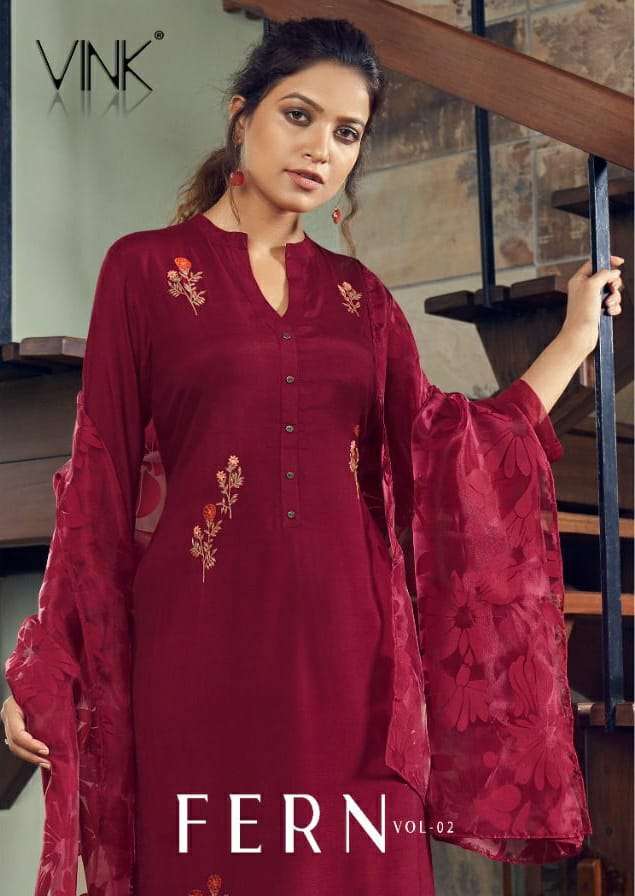 VINK FERN DESIGNER PURE VISCOSE KURTA WITH PANT AND BRASSO DUPATTA READYMADE SUITS WHOLESALE