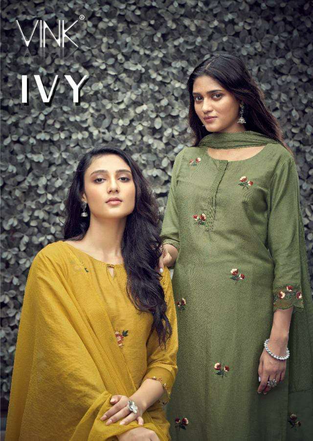 VINK IVY DESIGNER VISCOSE KURTA WITH PANT AND ORGANZA KOTA DORIA DUPATTA WITH EMBROIDERY WORK PARTYWEAR READYMADE SUITS WHOLESALE