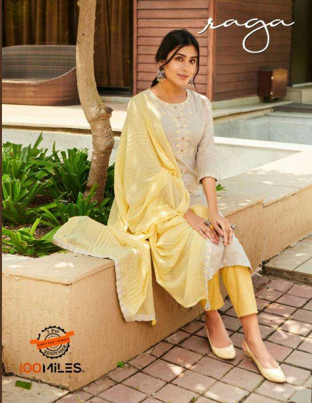100 MILES RAGA DESIGNER COTTON EMBROIDERY WORK KURTI WITH PANT AND EMBROIDERY WORK DUPATTA READYMADE OCCASIONAL WEAR SUITS WHOLESALE