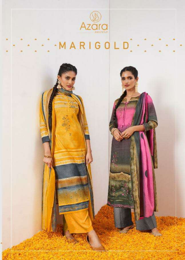 AZARA MARIGOLD CAMBRIC COTTON DIGITAL PRINT WITH EMBROIDERY WORK SUITS WHOLESALE