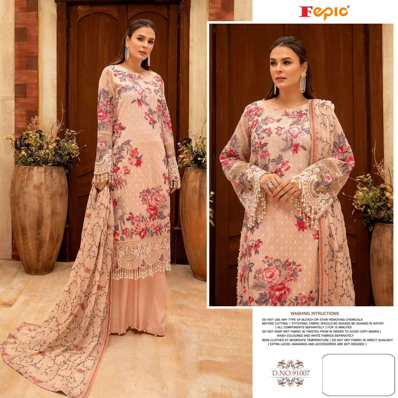 FEPIC ROSEMEEN D.NO 91007 DESIGNER GEORGETTE EMBROIDERY WORK AND HANDWORK SUITS PAKISTANI REPLICA SUITS IN SINGLES