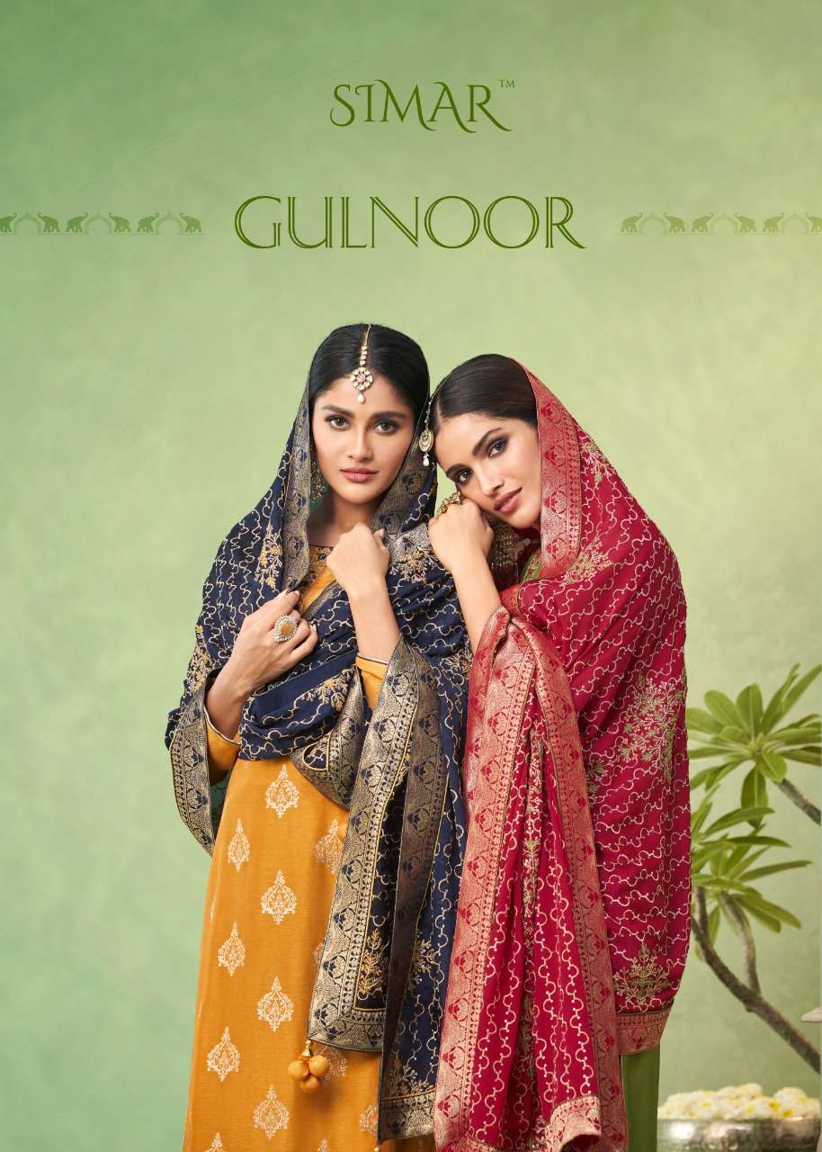 GLOSSY GULNOOR DESIGNER VISCOSE DOLA JACQURD WITH EMBROIDERY WORK SUITS WHOLESALE