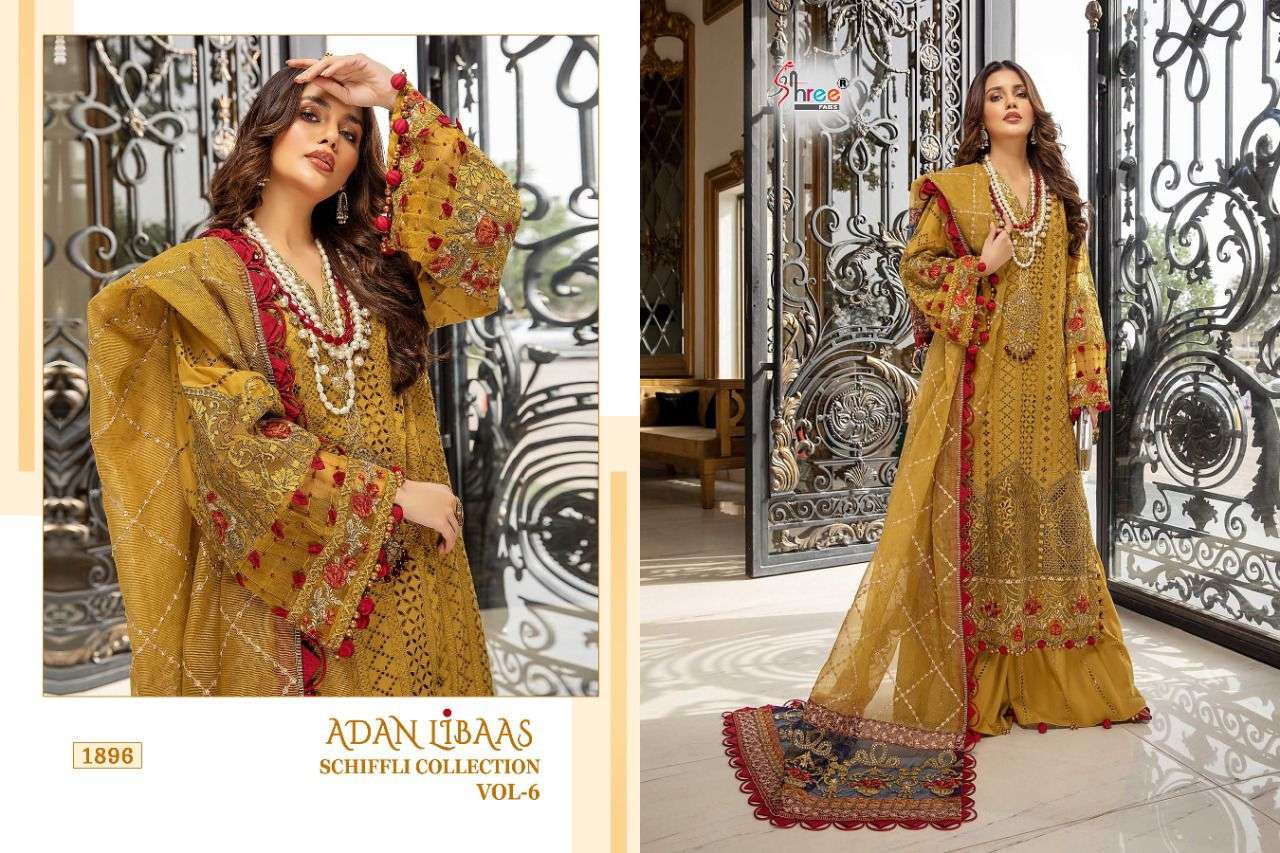 SHREE FAB ADNAN LIBAS SCHIFFLI COLLECTION VOL 6 DESIGNER LAWN COTTON PRINT WITH EMBROIDERY WORK PAKISTANI PATTERN SUITS IN SINGLES