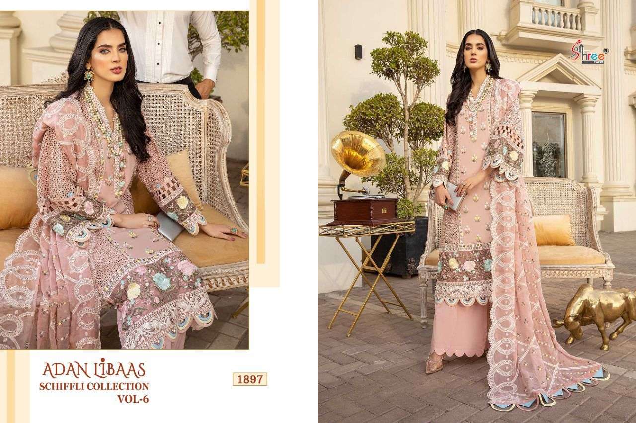 SHREE FAB ADNAN LIBAS SCHIFFLI COLLECTION VOL 6 DESIGNER LAWN COTTON WITH EMBROIDERY WORK PAKISTANI REPLICA SUITS IN SINGLES