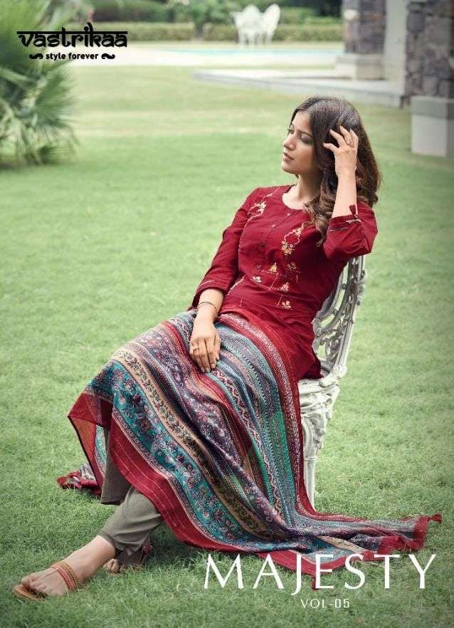 VASTRIKAA MAJESTY VOL 5 DESIGNER TWO TONE CHANDERI WITH WORK READYMADE SUITS WHOLESALE