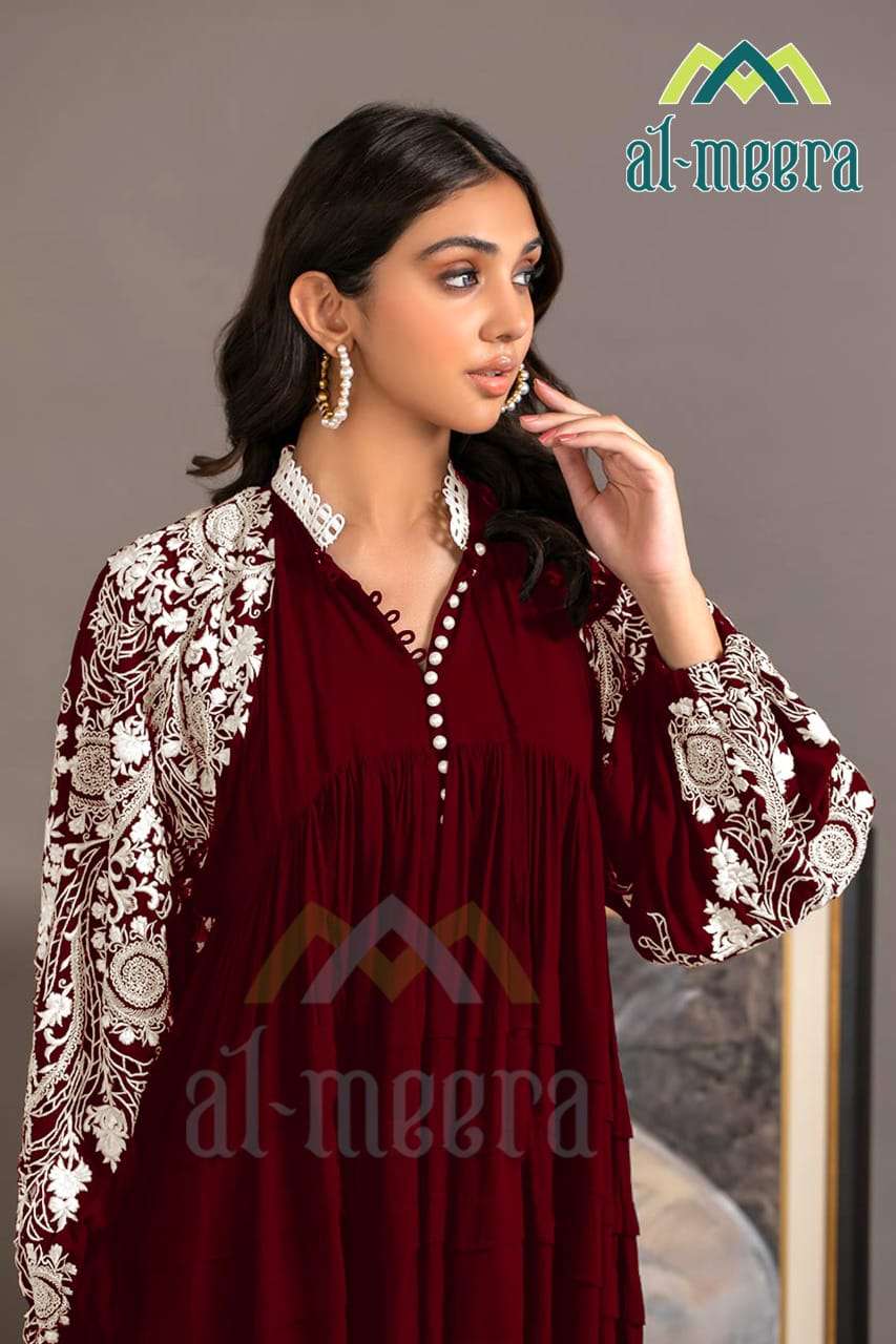 Al meera Rayon Readymade Kurti with Heavy embroidery on sleeves and with cotton bottom in Singles 