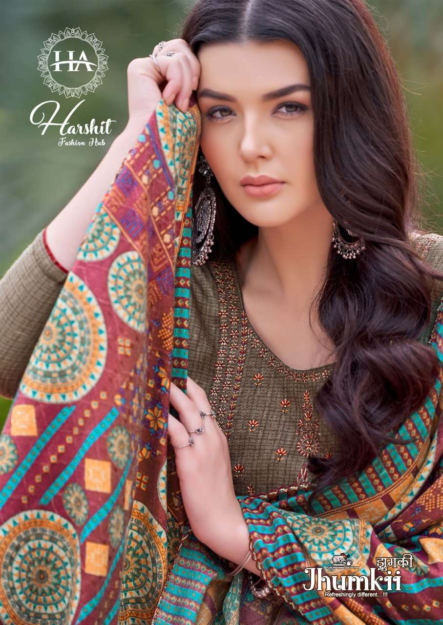 ALOK SUIT HARSHIT JHUMKII DESIGNER EMBROIDERED WITH PASHMINA PRINTED WINTER WEAR SUITS IN WHOLESALE RATE