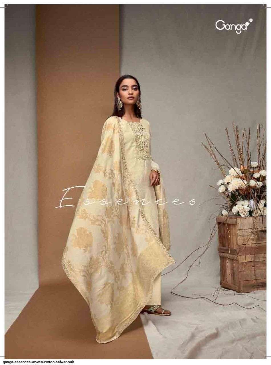 GANGA ESSENCES DESIGNER HANDWORK WITH COTTON JACQUARD EMBROIDERED PARTY WEAR SUITS IN WHOLESALE RATE