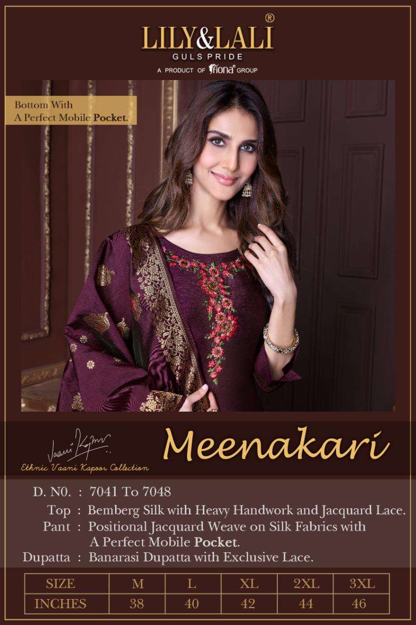 Lily and lali Meenakari vaani kapoor collection Bemberg silk with heavy handwork and Jacquard lace party wear suit in wholesale rate