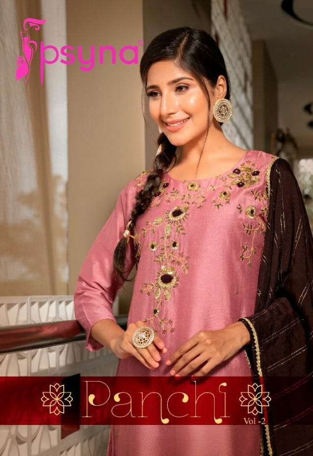PSYNA PANCHI VOL 2 DESIGNER CHANDERI WITH HANDWORK READYMADE PARTYWEAR SUITS WHOLESALE