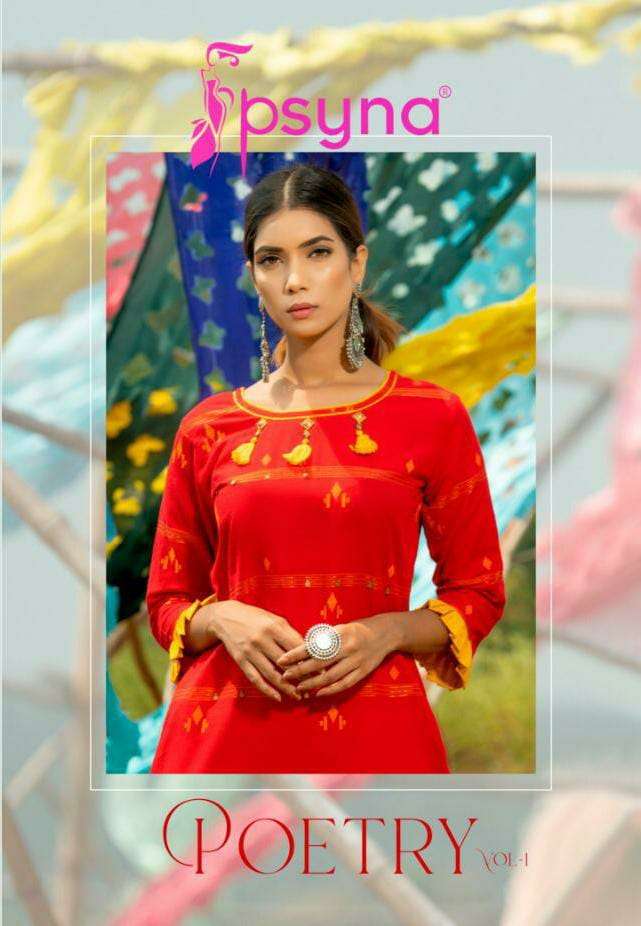 Psyna Poetry voli 1 designer cotton weaving embroidery party wear kurti with cotton pants in wholesale rate
