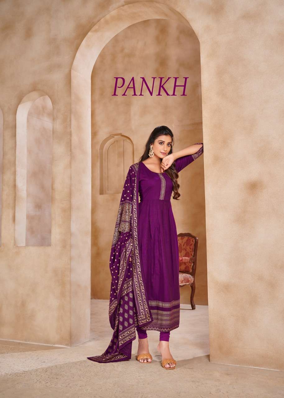 Banwery  Pankh Heavy Rayon with gold Foil Print designer Top with Dupatta Readymade Suits in wholesale rate